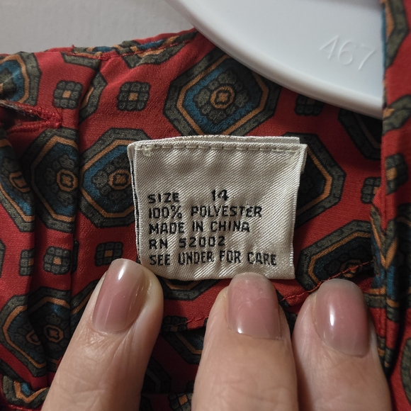 Vintage Liz Claiborne Long Sleeve Midi Dress Size 14 Red Green Patterned Pockets - Picture 6 of 12